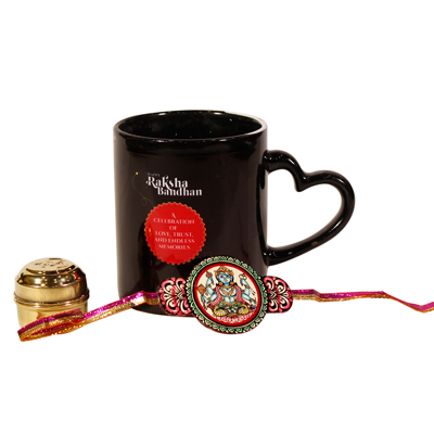 Raksha Bandhan Gift Set with Heart-Handle Mug and Traditional Rakhi