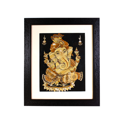 Handmade Beautiful Wall Hanging Straw Art of Lord Ganesha in Wooden Frame for Homes and Office Decor