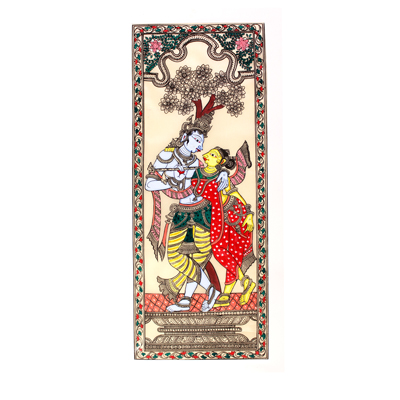 Handcrafted Lord Radha Krishna Pattachitra Wall Art on Silk Fabric – Exquisite Home Decor