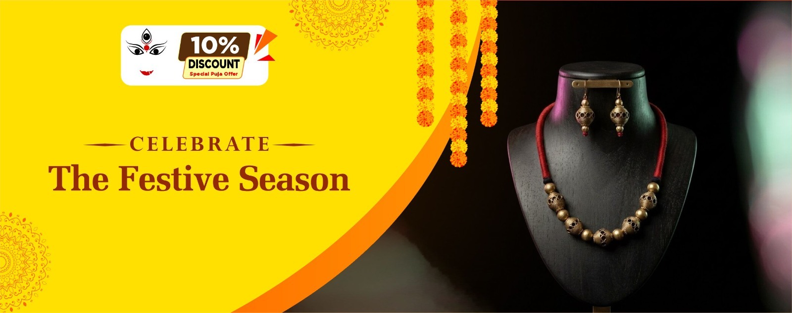 Handcrafted necklace and earrings presented for the festive season